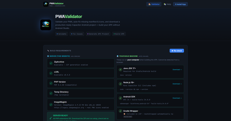 PWA Validator — PWA to Android APK tool screenshot